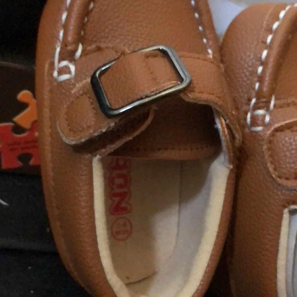 Brown Kids Leather-Look Buckle Loafers